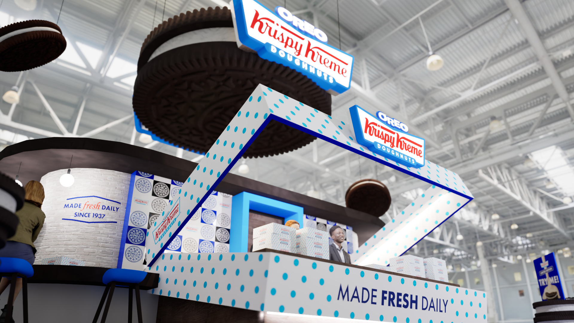 Graphic depicting UI-styled buttons with different categories of interior design items on top of an image of a modern interior living room.