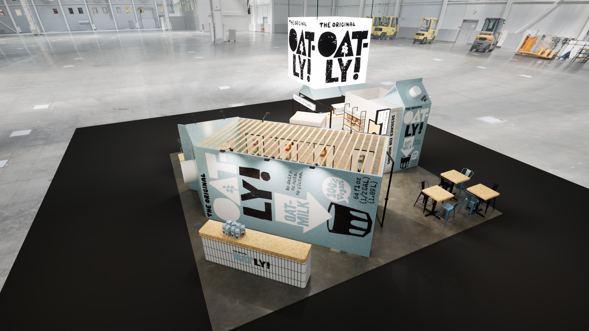 Graphic depicting UI-styled buttons with different categories of interior design items on top of an image of a modern interior living room.