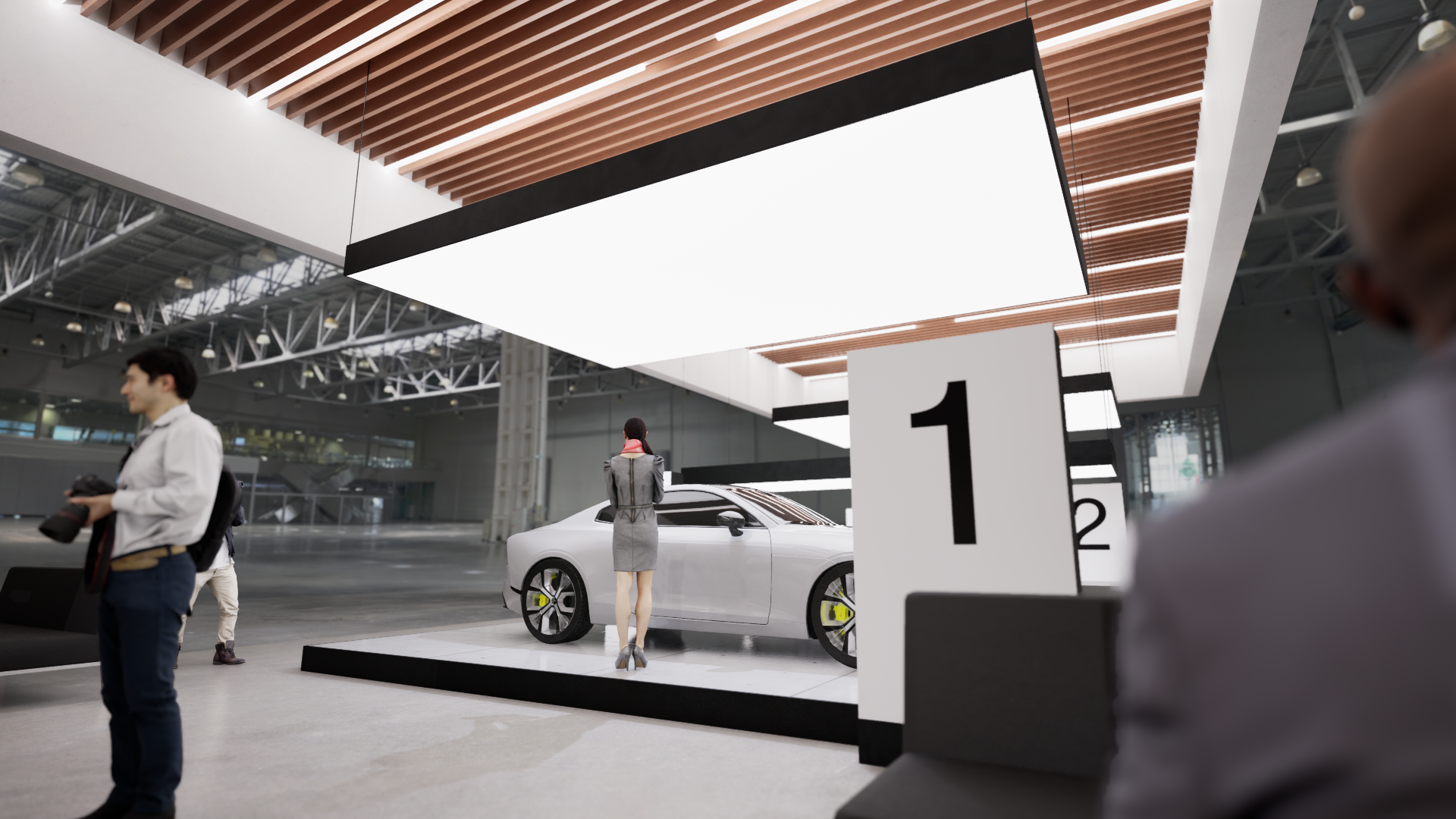 Graphic depicting UI-styled buttons with different categories of interior design items on top of an image of a modern interior living room.