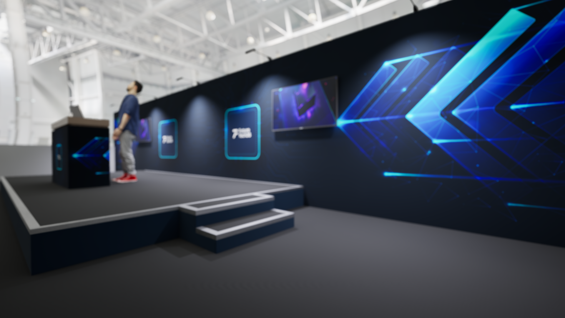 Graphic depicting UI-styled buttons with different categories of interior design items on top of an image of a modern interior living room.