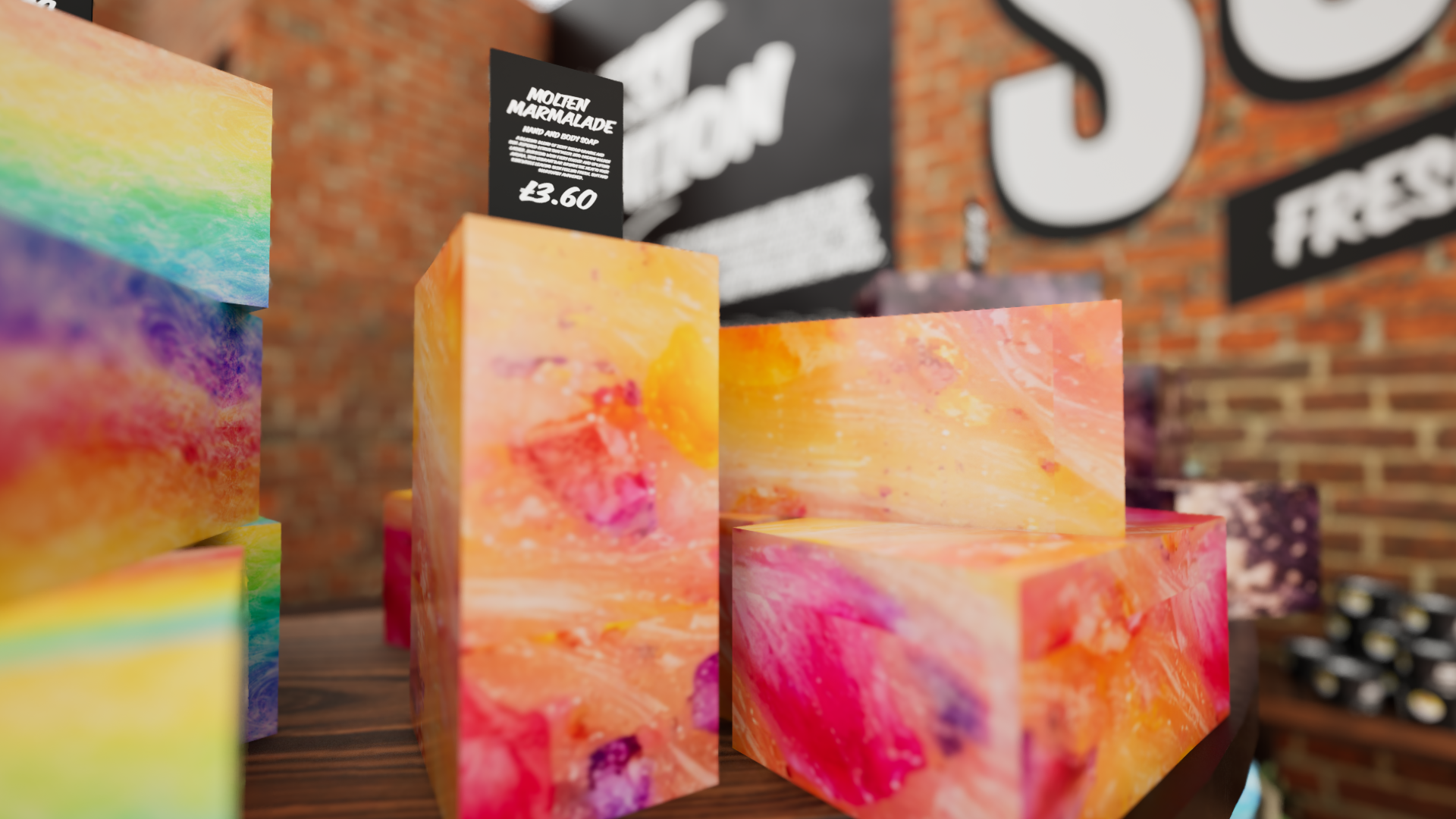 Graphic depicting UI-styled buttons with different categories of interior design items on top of an image of a modern interior living room.