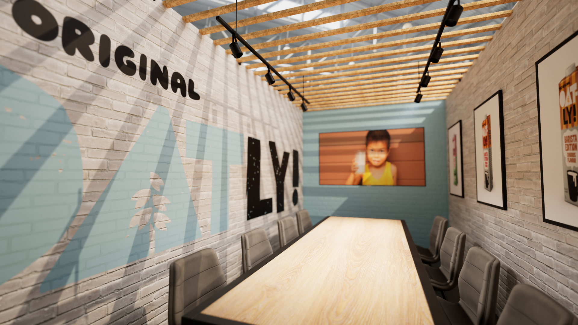 Graphic depicting UI-styled buttons with different categories of interior design items on top of an image of a modern interior living room.