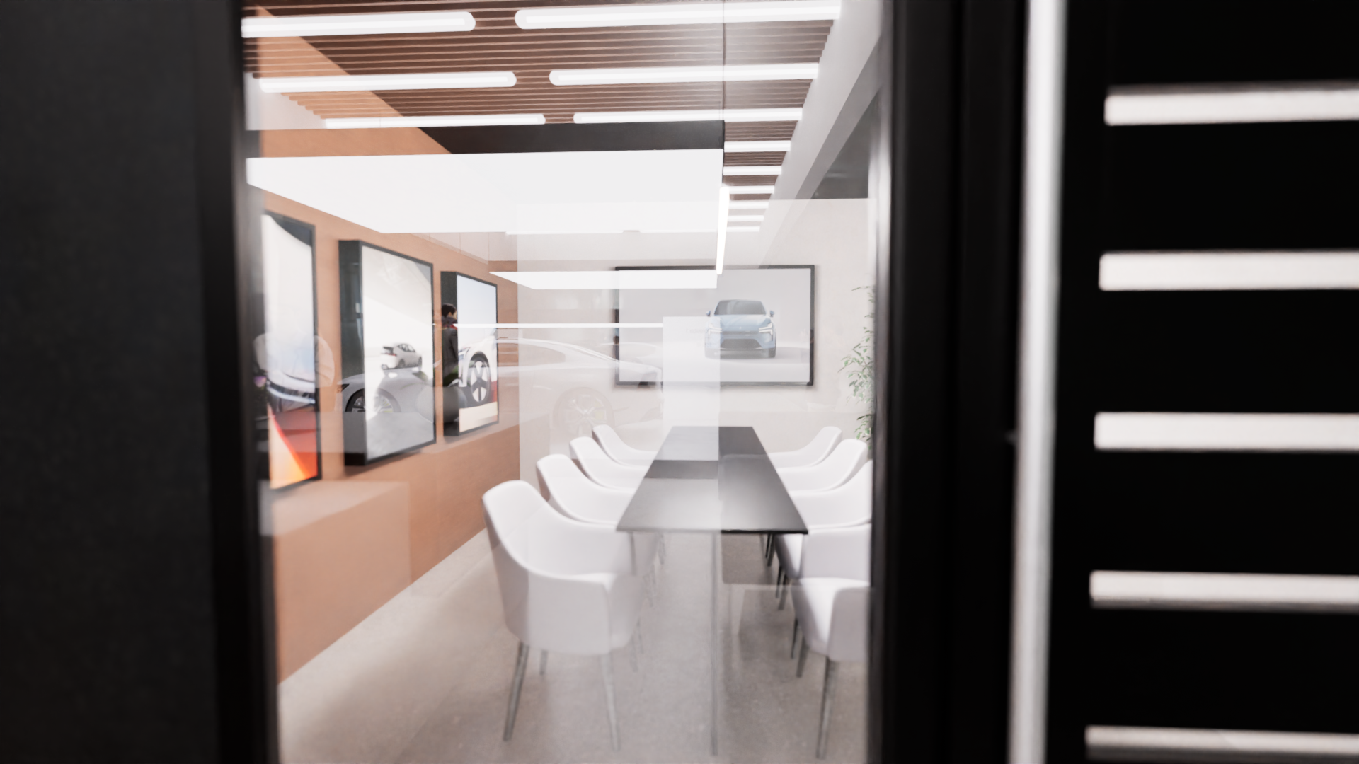 Graphic depicting UI-styled buttons with different categories of interior design items on top of an image of a modern interior living room.