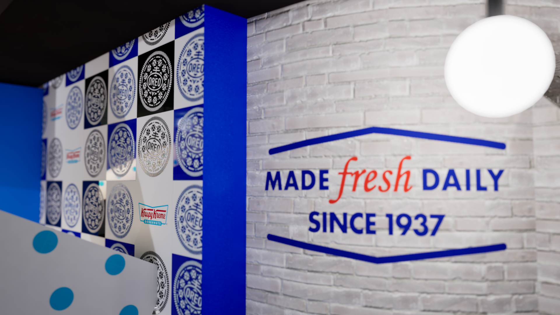 Graphic depicting a hexagonal cropped photo of an interior room design with grid lines along its borders.