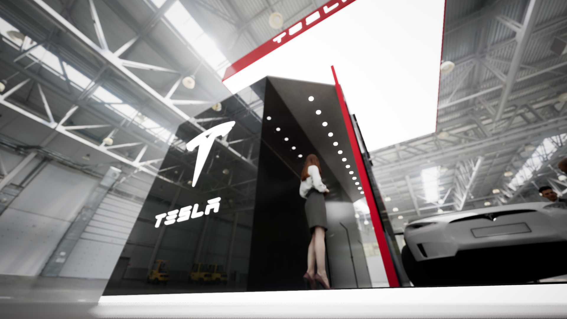 Emblem design for Madame FC depicting an M monogram in a circle with the words "Madame FC EST. 2003" inside on top of a background image of a soccer stadium.