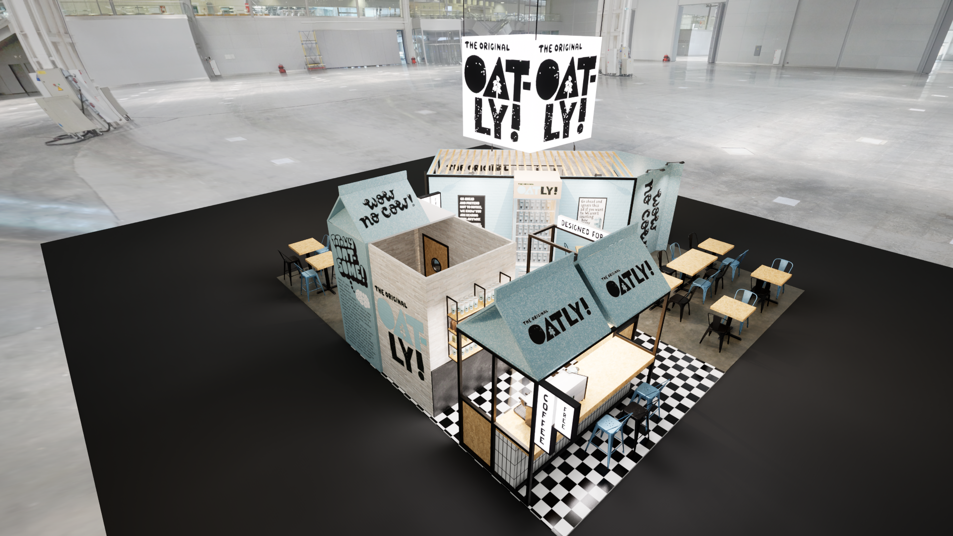 Graphic depicting UI-styled buttons with different categories of interior design items on top of an image of a modern interior living room.