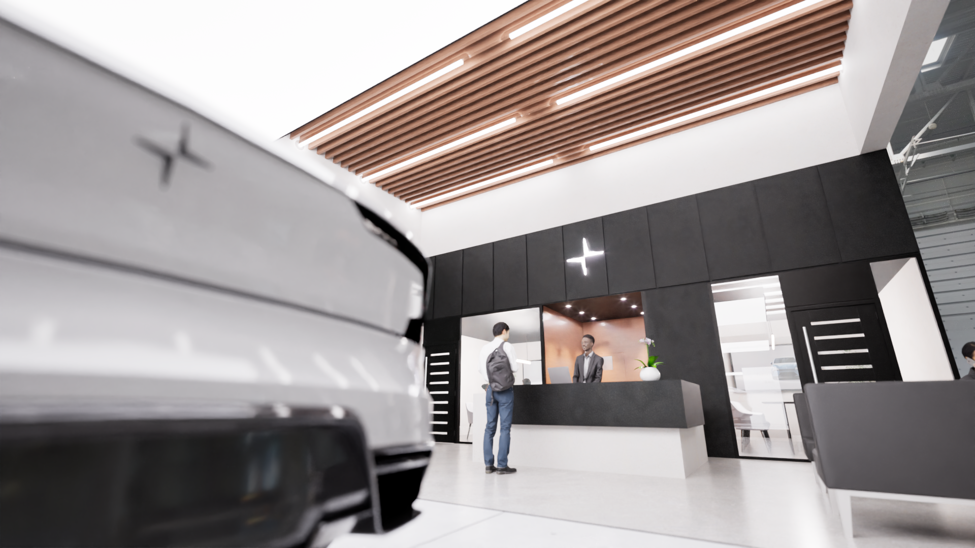 Graphic depicting a hexagonal cropped photo of an interior room design with grid lines along its borders.