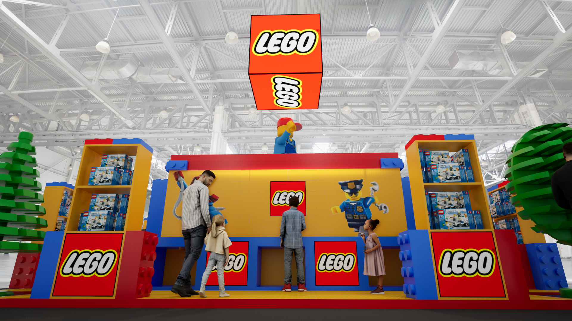 Graphic depicting UI-styled buttons with different categories of interior design items on top of an image of a modern interior living room.