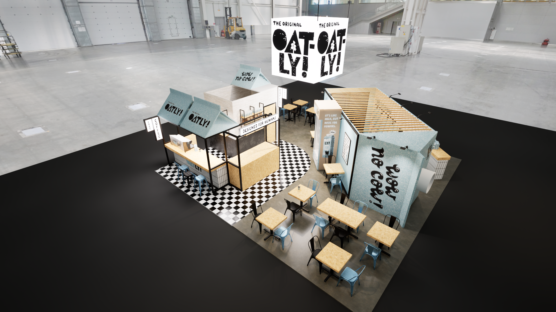 Graphic depicting UI-styled buttons with different categories of interior design items on top of an image of a modern interior living room.