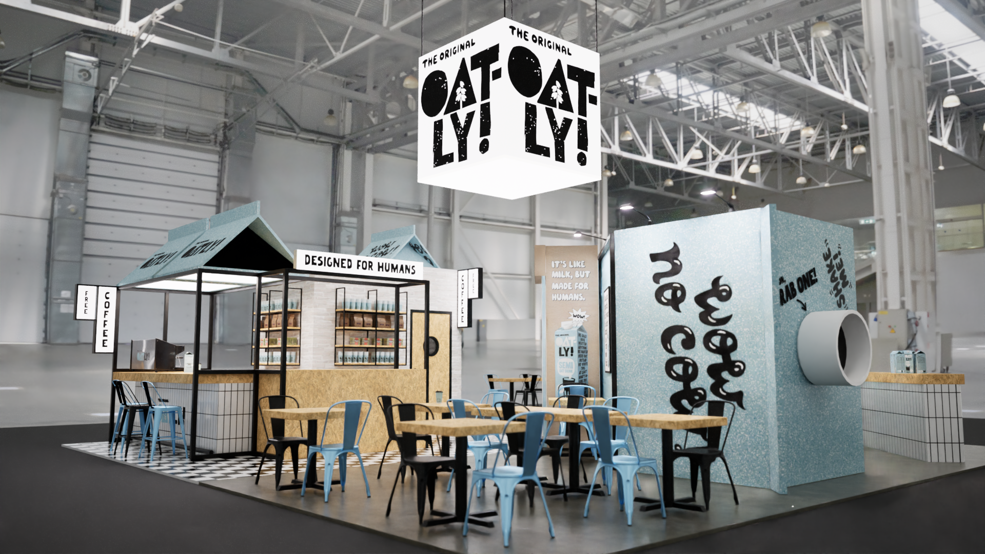 Emblem design for Madame FC depicting an M monogram in a circle with the words "Madame FC EST. 2003" inside on top of a background image of a soccer stadium.